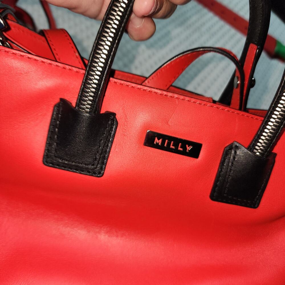 MILL STUDDED RED LEATHER CROSSBODY SATCHEL BAG - Picture 8 of 10